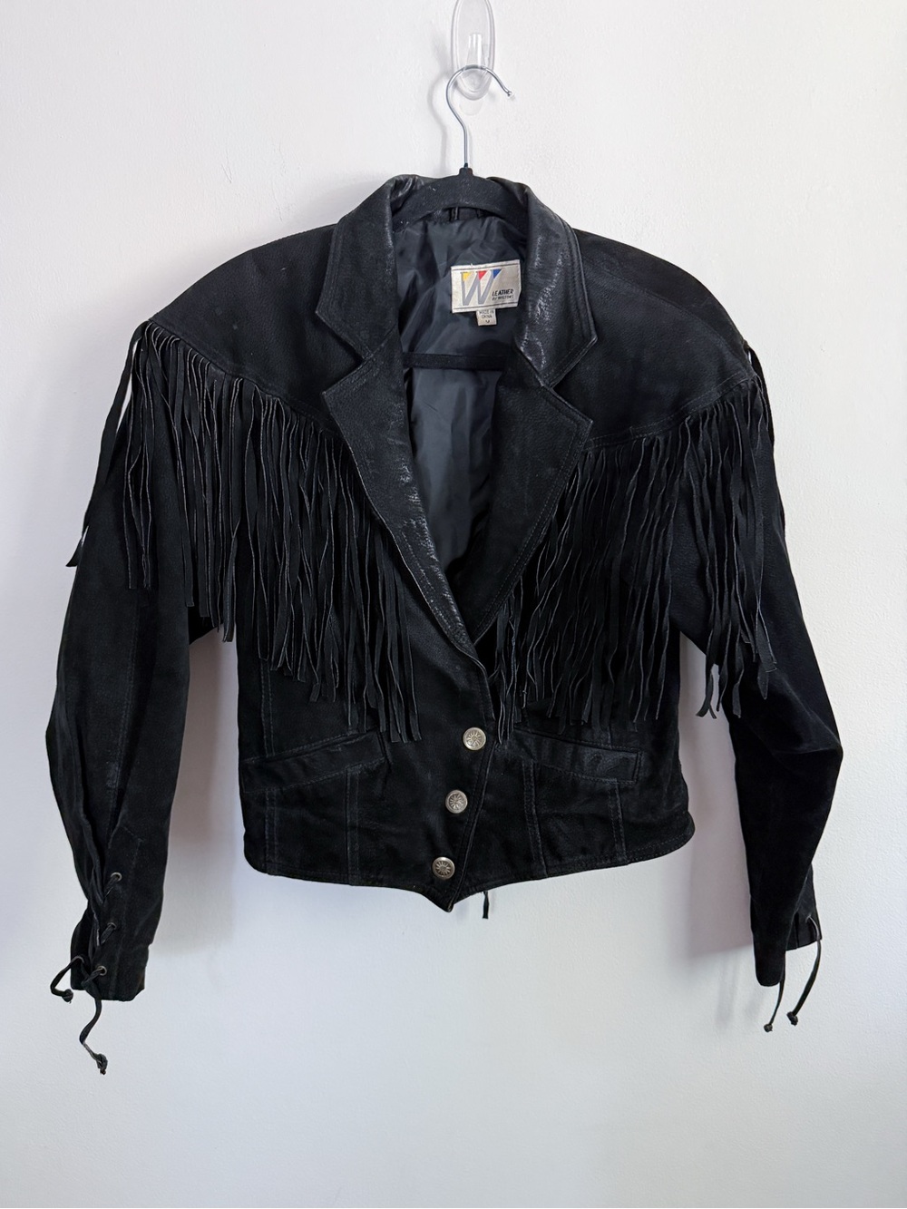Vintage Wilson’s western Black Suede Fringe Leather Jacket - Women size medium